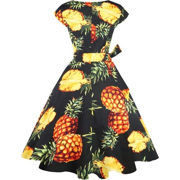 Women's 1950 Boatneck Cap Sleeve Vintage Swing Cocktail Party Dress with Pockets - Picture 3 of 8